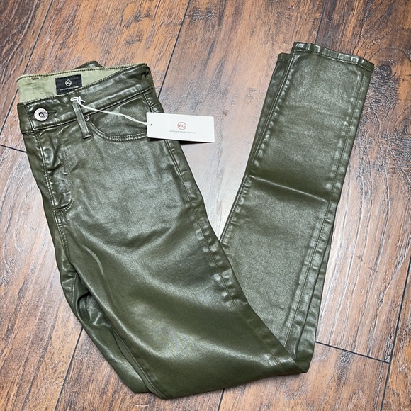NWT AG Adriano Goldschmied Farrah Skinny Ankle Coated Wax Jeans in Dark Green - Picture 3 of 5
